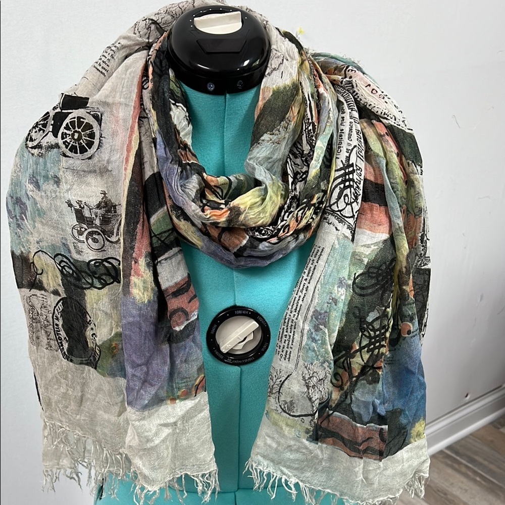 Beige and Grey Geometric Pattern Scarf